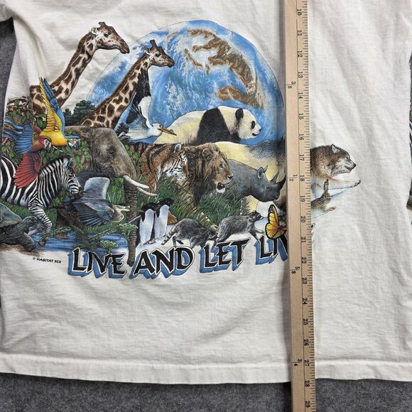 Vintage Habitat Shirt‎ Mens Large White Live And Let Live Animal Zoo Graphic 90s - Picture 7 of 12